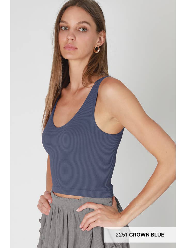 NIKIBIKI – Top de malha - Mulher por atacado – NS7575 - Top recortado canelado com decote em V2