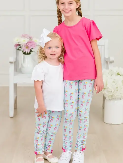 Blue Girls Bows and Bouquets Ruched Bow Leggings for wholesale on Faire2