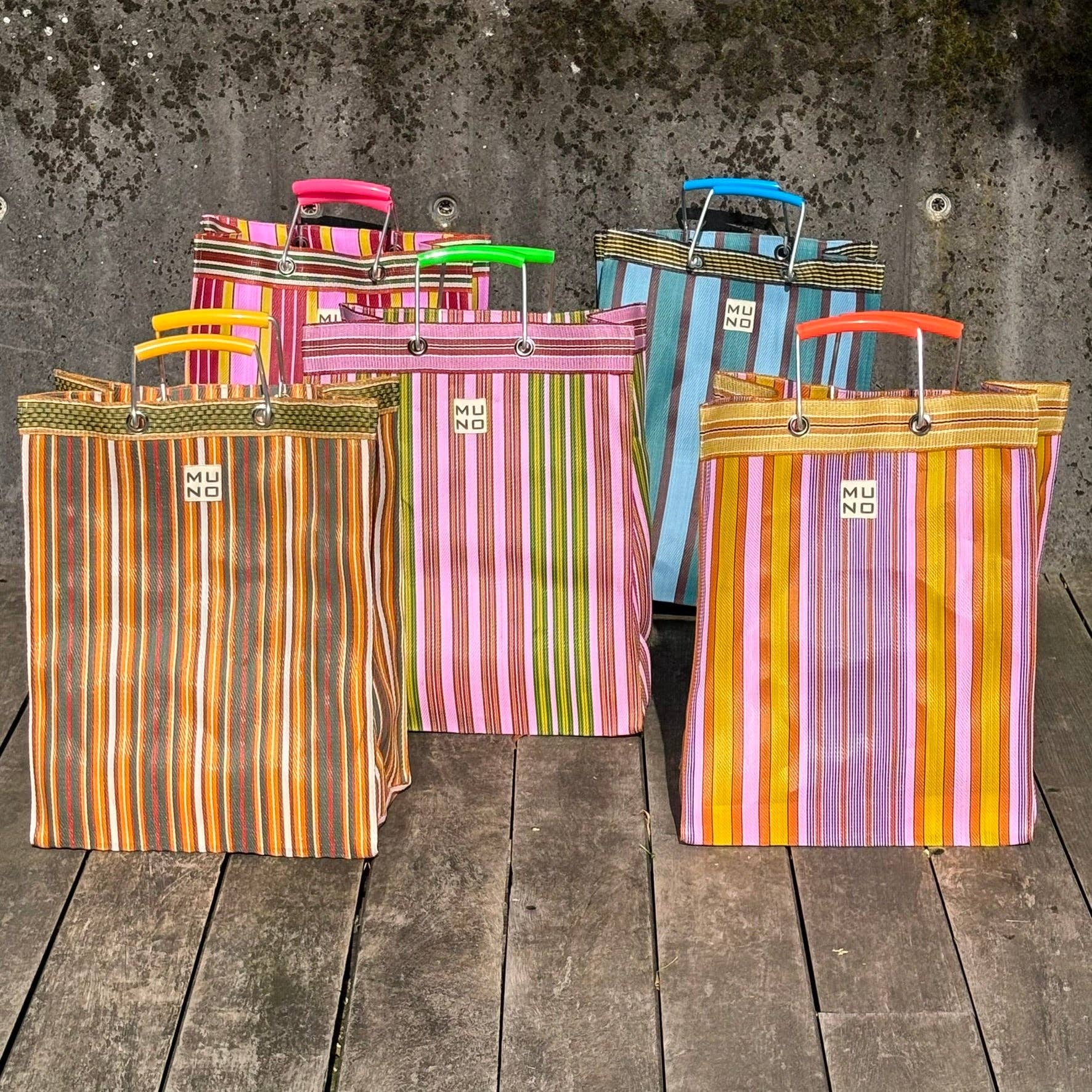 Muno - Wholesale Grocery/Shopping Bag - Recycled Nylon Striped Shopper –Lime Zest2