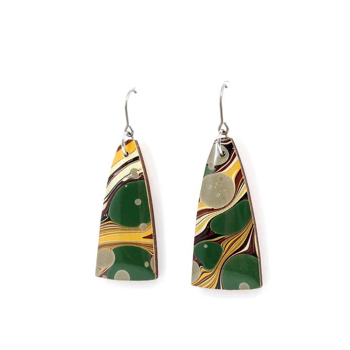 Yellow, green and gray marble dangle modern earrings for wholesale by autumn + tree