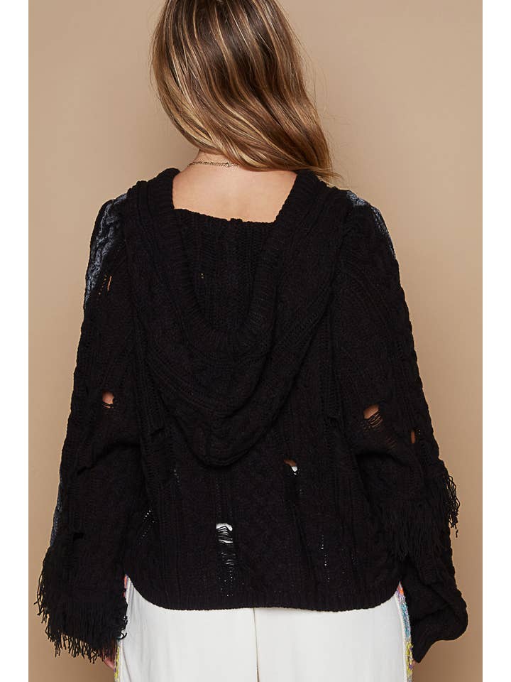 Pol Clothing - Wholesale Knit Sweater - Women's - V-neck long sleeve distressed fringe sweater SALE
