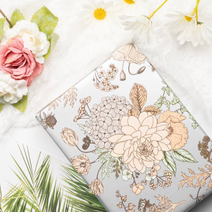 Wrapaholic Gifts & Packing Company - Wholesale Wrapping Paper Roll - Wrapping Paper -Vintage Floral Print on Silver Paper
