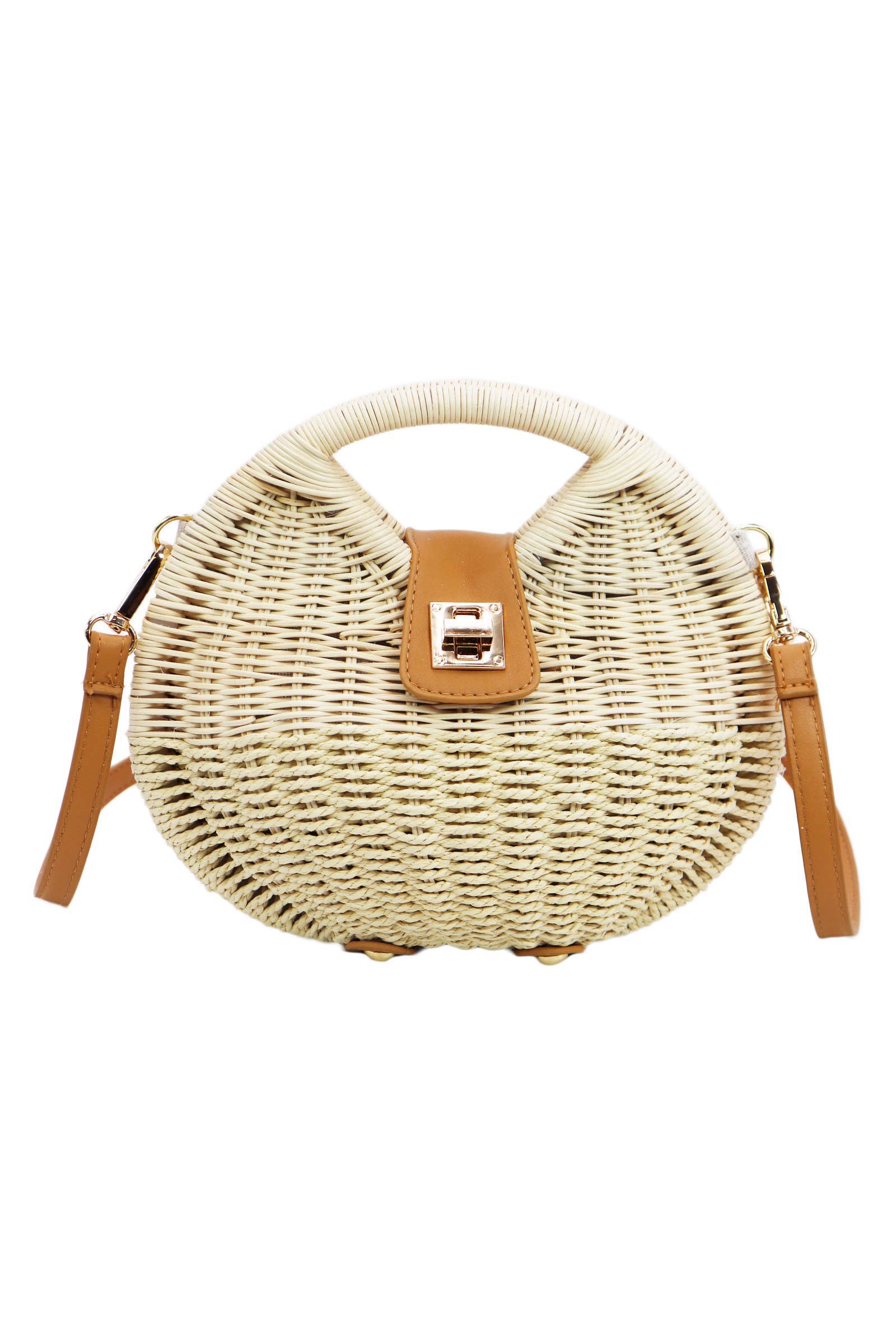 Cap Zone - Wholesale Beach Bag - Two Tone Rattan Straw Wicker Circle Purse Bag0