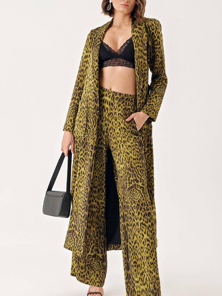 Leopardmönstrad lång jacka och byxset för wholesale av Store WF