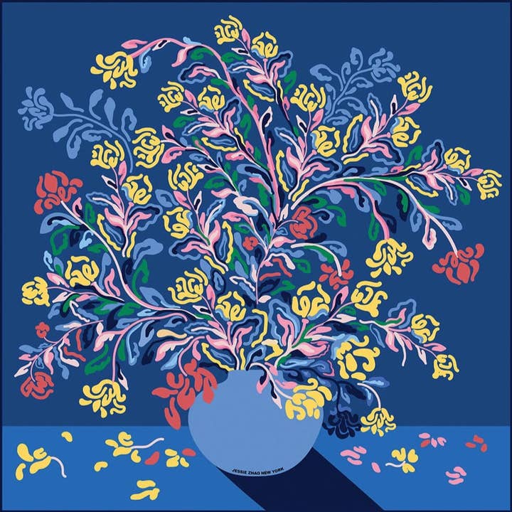 Mantón de seda de lana de doble cara con flores nocturnas para venta al por mayor de Jessie Zhao New York