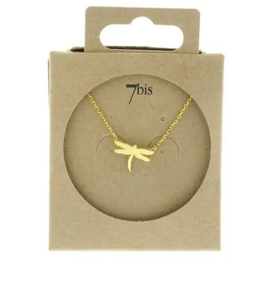 Bijoux 7bis - Venta al por mayor Collares con colgantes/abalorios - Collar romántico con libélula chapada en oro fino2