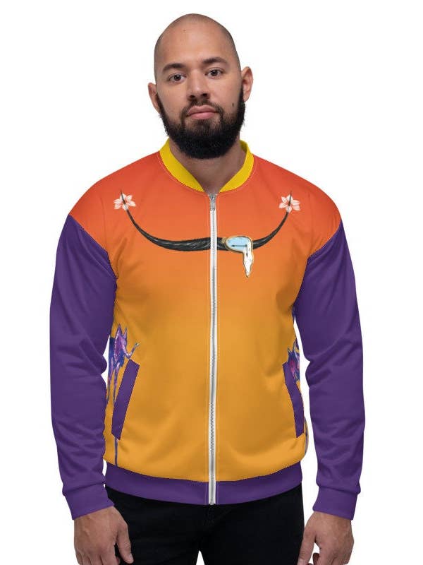 Salvador Dalí overskæg. Kunst, Print, Retro, Bedst sælgende, All-over Print Unisex Bomber Jacket for engroshandel hos SAVAQ