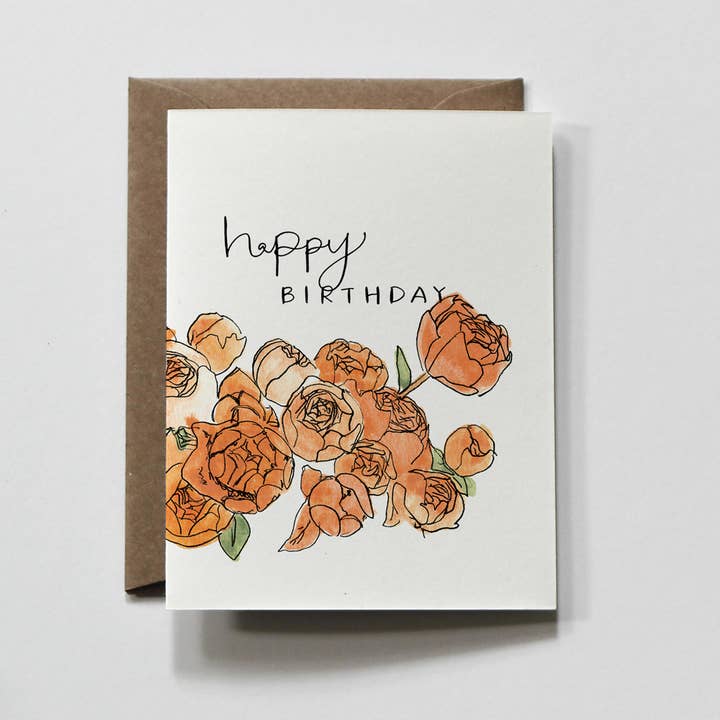 everglow handmade - Wholesale Birthday Card - Peonies | Floral Watercolor Happy Birthday Greeting Card1