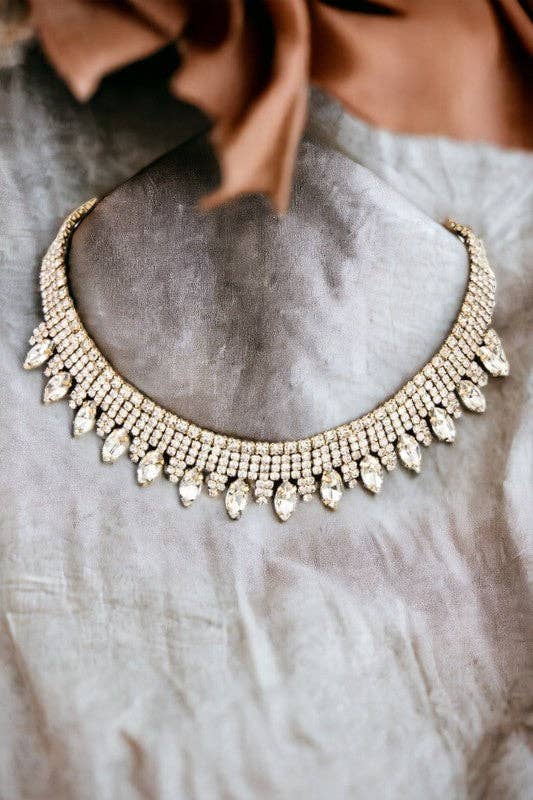 Gold Clear Dangling Crystal Gem Collar Necklace for wholesale on Faire0