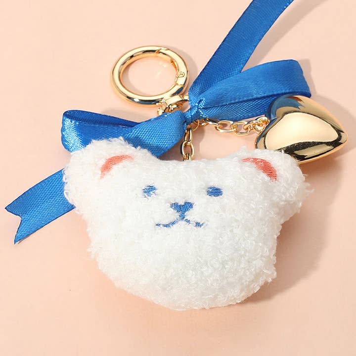 Sensibling Corp. - Wholesale Keychain – Women's - Bow Metal Heart Charm Fluffy Teddy Bear Face Plush Doll Keychain / Bag Charm6