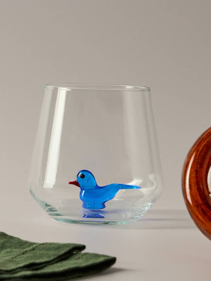 Water Glass with a Bird inside for wholesale by Glamuran Berlin