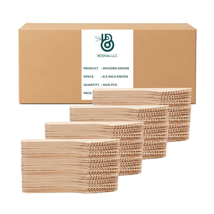 BOSNAL Disposable Wooden Cutlery Knives, 100% Natural Wood – Case of 40 (1000 Pcs) for wholesale by Bosnal