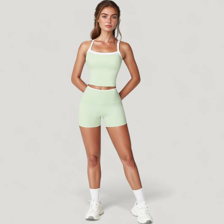 Active by Anna-Kaci - Wholesale Athletic Top - Women's - Square Neck Cropped Active Tank with Contrast Trim and Built12