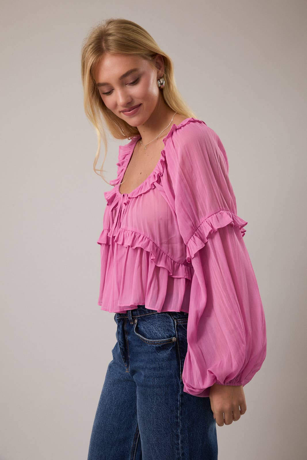 LE LIS - Wholesale Blouse - Women's - SCOOP NECK RUFFLE DETAIL BLOUSE1