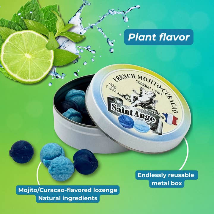 Bonbon USA France - Wholesale Hard Candy - Saint Ange Mojito Curacao - French Gourmet Natural Candy Tin4