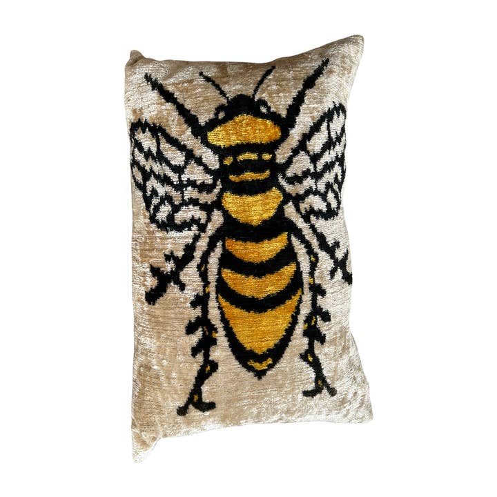 Animal Ikat Bee Pillow Cover, Wasp Throw Cushion Yellow for wholesale by Ikat Atelier