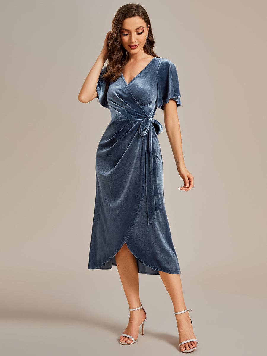 Ever-Pretty - Wholesale Dress - Women's - One-piece Type Velvet Tea Length  Wedding Guest Dress14