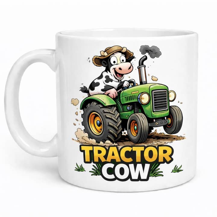 Ceramic Coffee Mug with Tractor Cow Design Dishwasher Safe for wholesale by Brew Crew Gifts