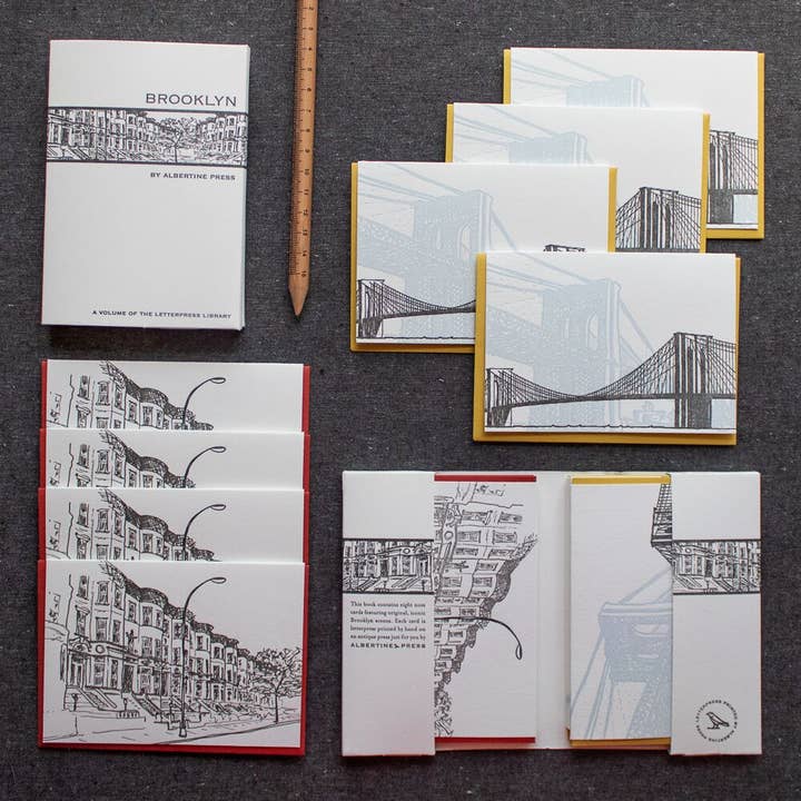 Albertine Press - Wholesale Stationery/Notecard Set - Brooklyn Letterpress Library Note Card Set
