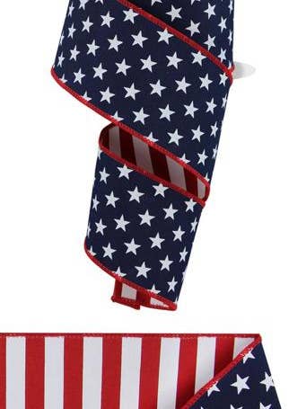 2.5" x 10yd Stars/Stripes Fused Back Ribbon for wholesale by Amber Marie & Company