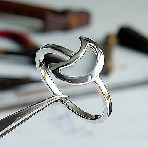 Crystal Earth Sterling - Wholesale Band/Stacked Ring - Celestial Crescent Moon Sterling Ring - Sterling Silver1