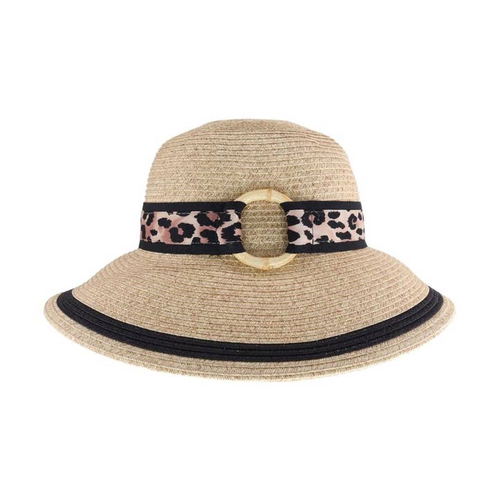 C.C Beanie - Wholesale Straw Hat - Women's - Leopard O-Ring Print C.C Sun Hat ST1009
