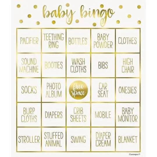 Party Expo, LLC - Vendita all'ingrosso Giochi di carte - Baby Shower - Kit bingo dorato0