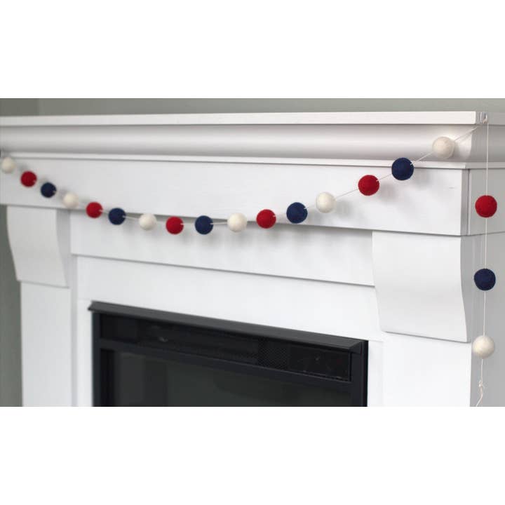 Matthew + Mae - Wholesale Bunting/Garland - Fourth July Garland- Red, Navy Blue, White Felt Ball Garland