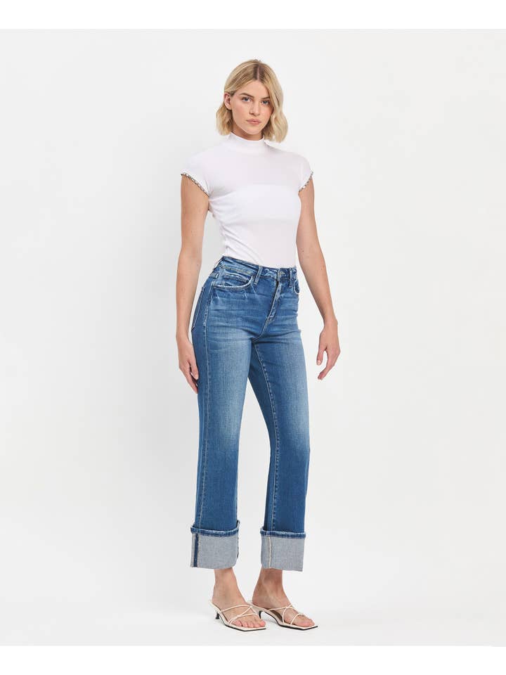 BLUE FAIRY 90'S VINTAGE SUPER HIGH RISE CUFFED FLARE JEANS F5827 for wholesale on Faire5