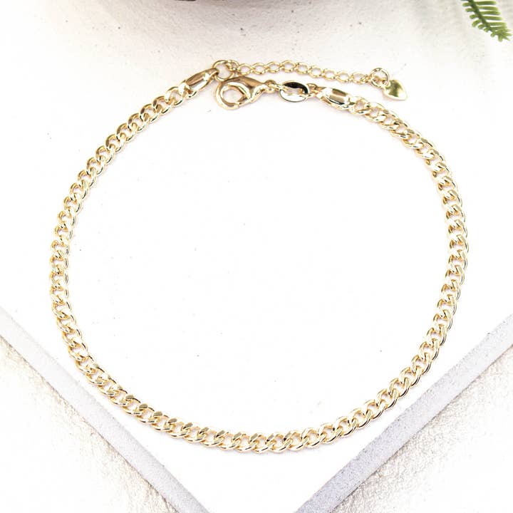 Bracelet de cheville à maillons cubains 4 mm pour la vente par Cherie by Cherie