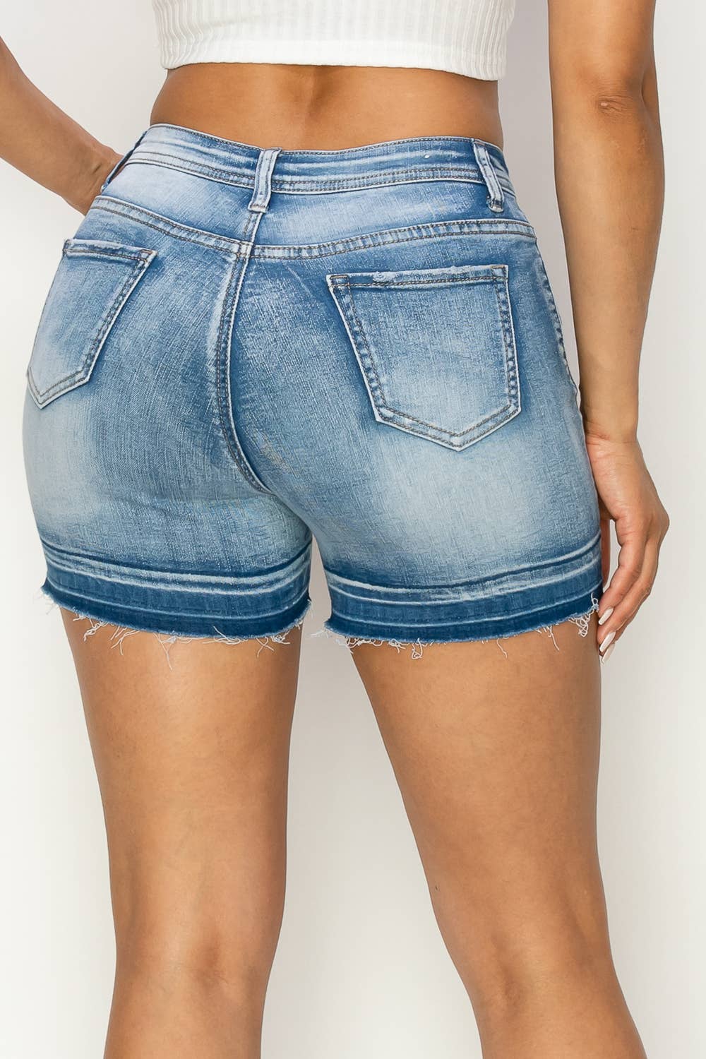 LIGHT BLUE LVS-01 HIGH RISE SEXY BUTTON-DOWN WOMEN DENIM SHORTS for wholesale on Faire1