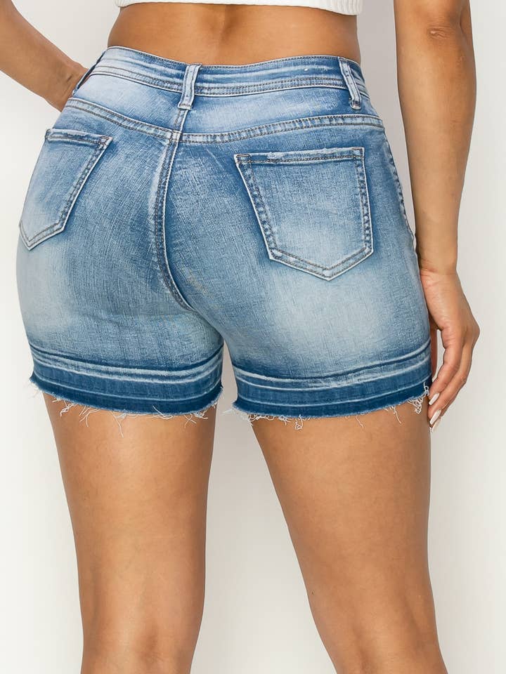 LIGHT BLUE LVS-01 HIGH RISE SEXY BUTTON-DOWN WOMEN DENIM SHORTS for wholesale on Faire1