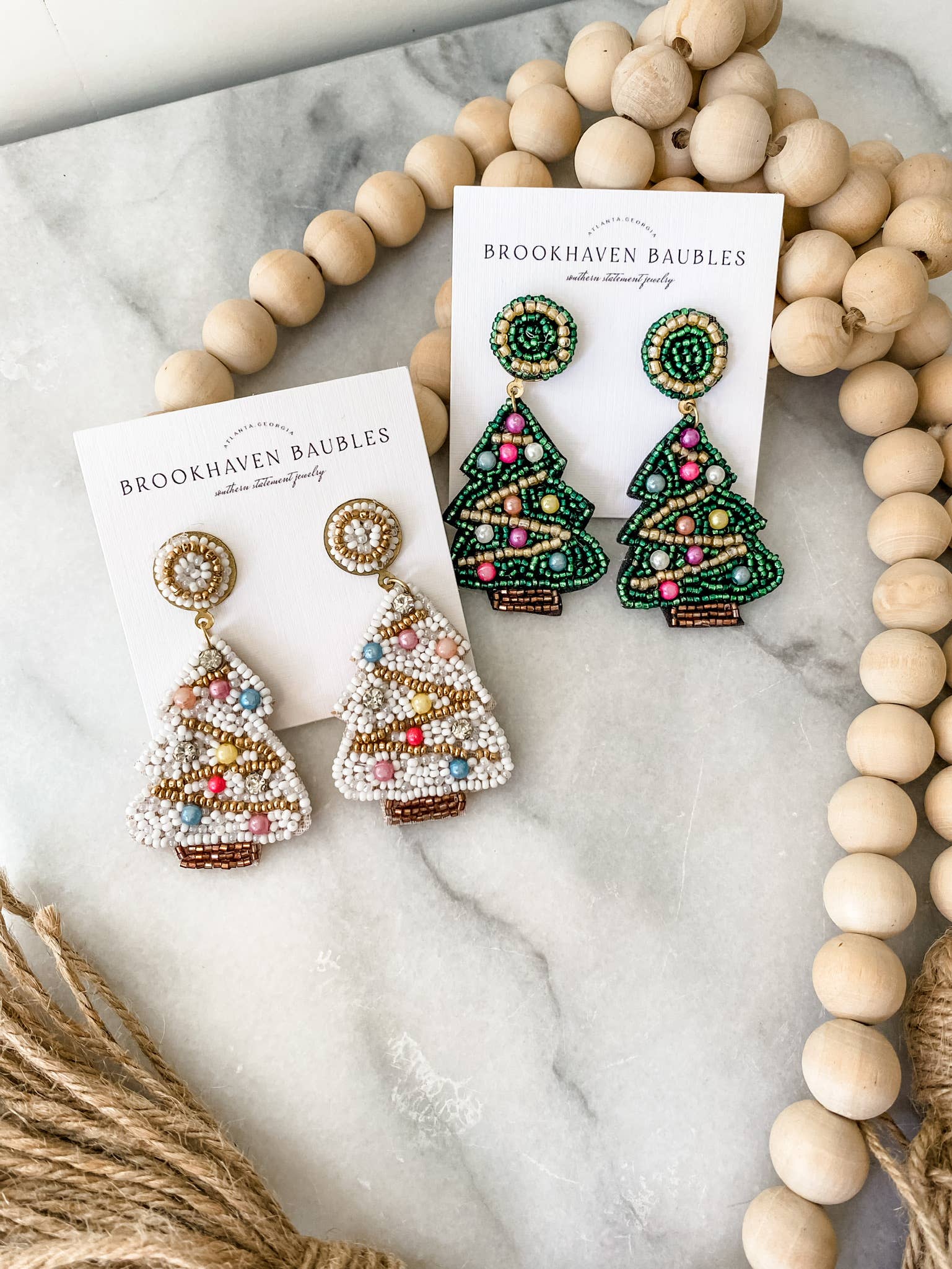 Brookhaven Baubles - Wholesale Dangle Earrings - Green Christmas Tree Beaded Statement Earrings (Copy)4