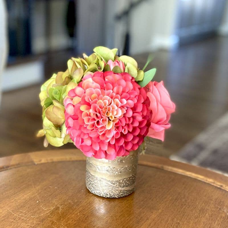 Bougainvillea – wholesale Konstgjorda blommor – [RESS-ADALGP] Liten Guldglasvas - Konstgjord Rosa Dahlia, Ros & Grön Hortensia1