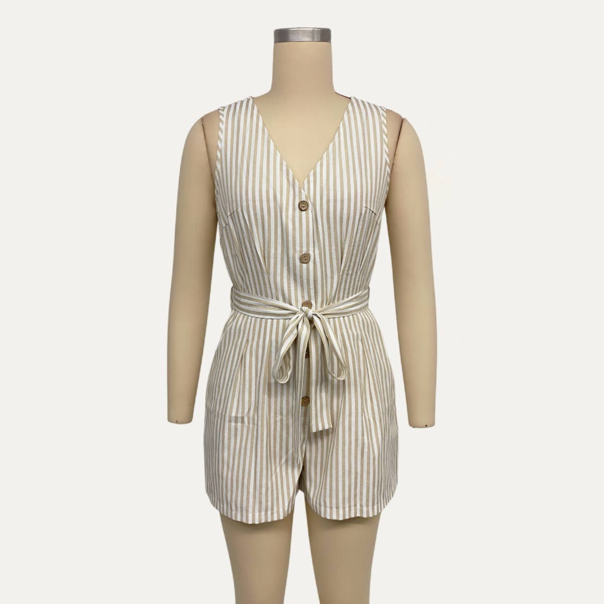 The Moment Collection - Vente Combishort – femme - Combinaison courte à rayures sans manches avec ceinture et col en V, essentielle pour l'été12