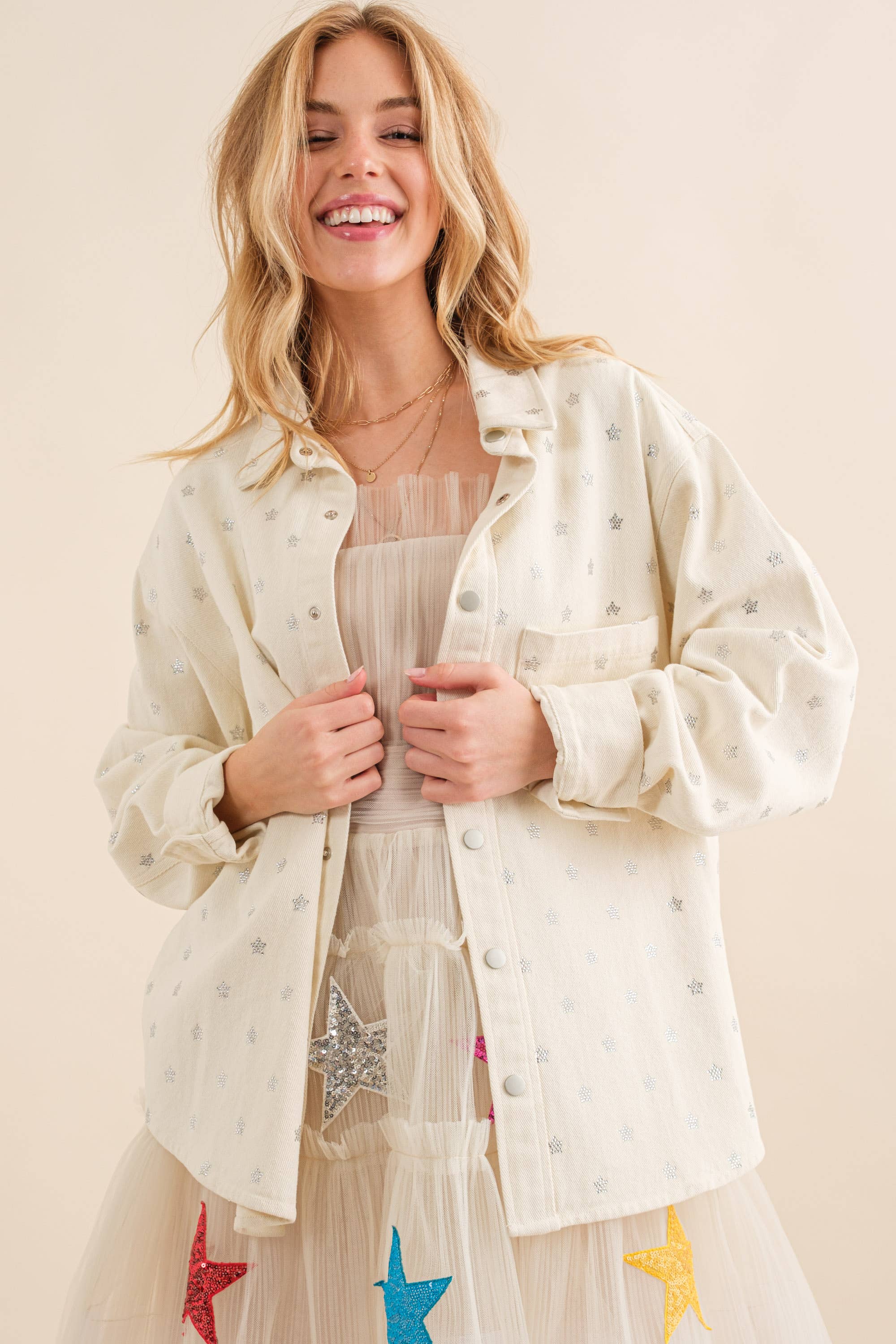 Blue B - Vente Veste en jean – femme - 22591J - Veste en jean surdimensionnée à boutons-pression Micro Star16