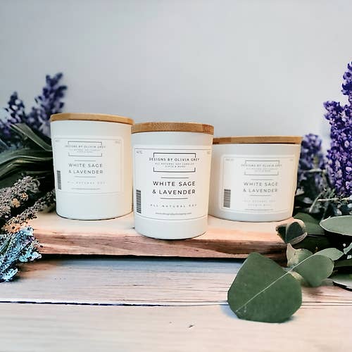 Designs By Olivia Grey | All Natural Soy Candles - Wholesale Jar/Filled Candle - White Sage & Lavender Natural Soy Candle | Non Toxic Candle1