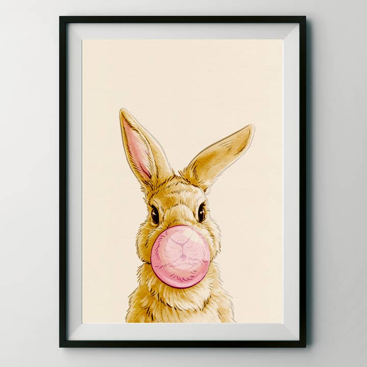 Artprint "Bunny with bubble gum" for wholesale by Firlefanz Design