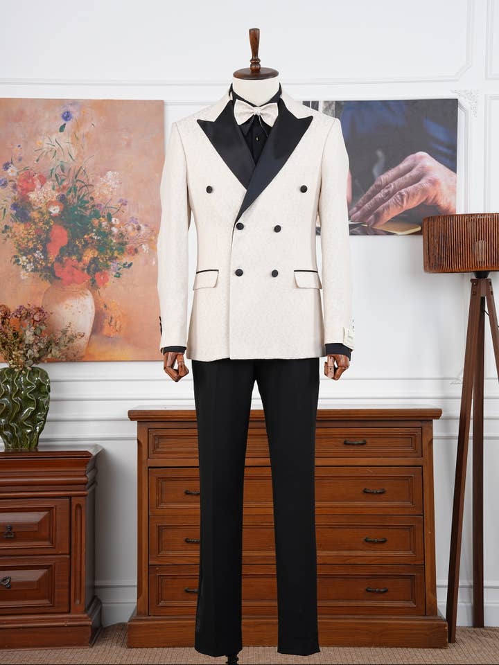 The Elysee Luxury Limited Edition Ivory black Velvet Tuxedo for wholesale by parez suits