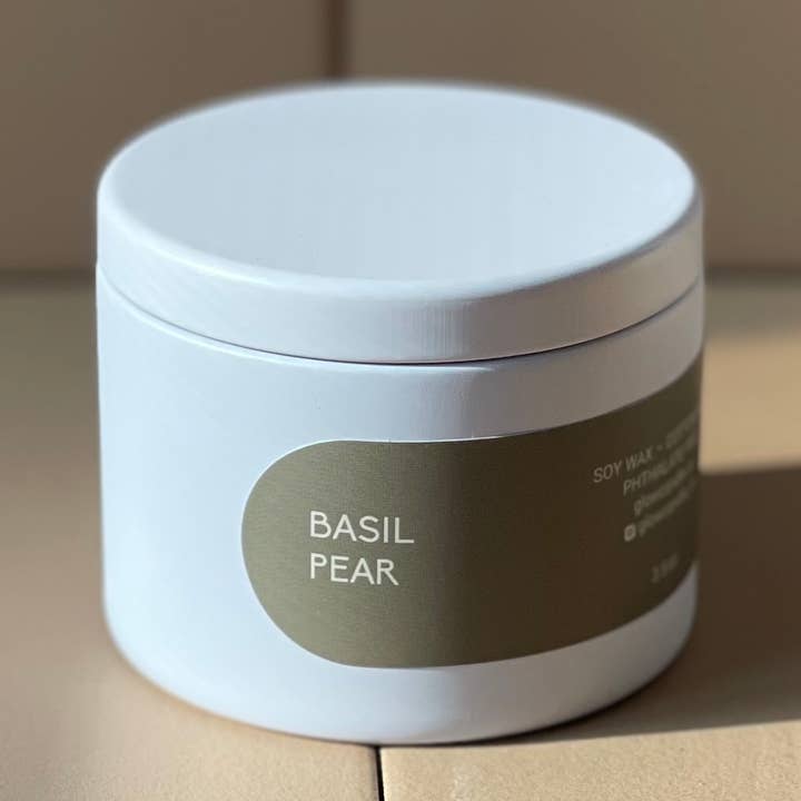 Basil Pear - HOME Tin Soy Candles for wholesale by Glow Candle Co.