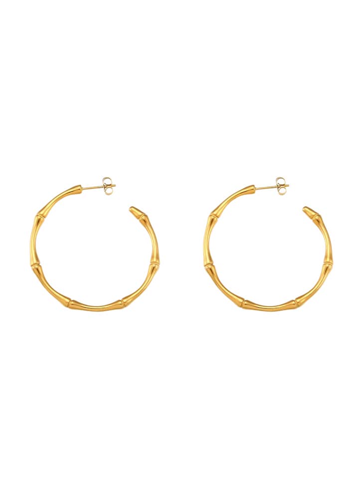 Bailey Gold Bamboo Hoops Hypoallergenic Water Resistant for wholesale by Hjane Jewels