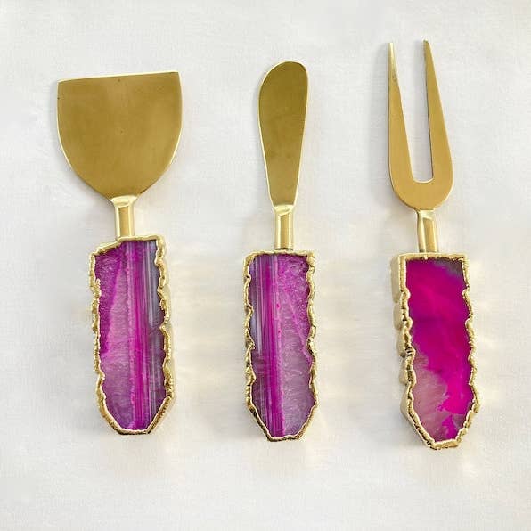 The Tangerine Store - Wholesale Cheese Spreader - Set of 3 Pink Agate Cheese Knives/Spreaders