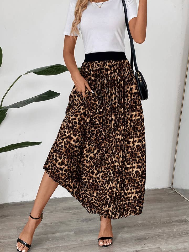 CWBMS0282_AUTUMN AND WINTER LEOPARD PRINT PLEATED SKIRT for wholesale on Faire4