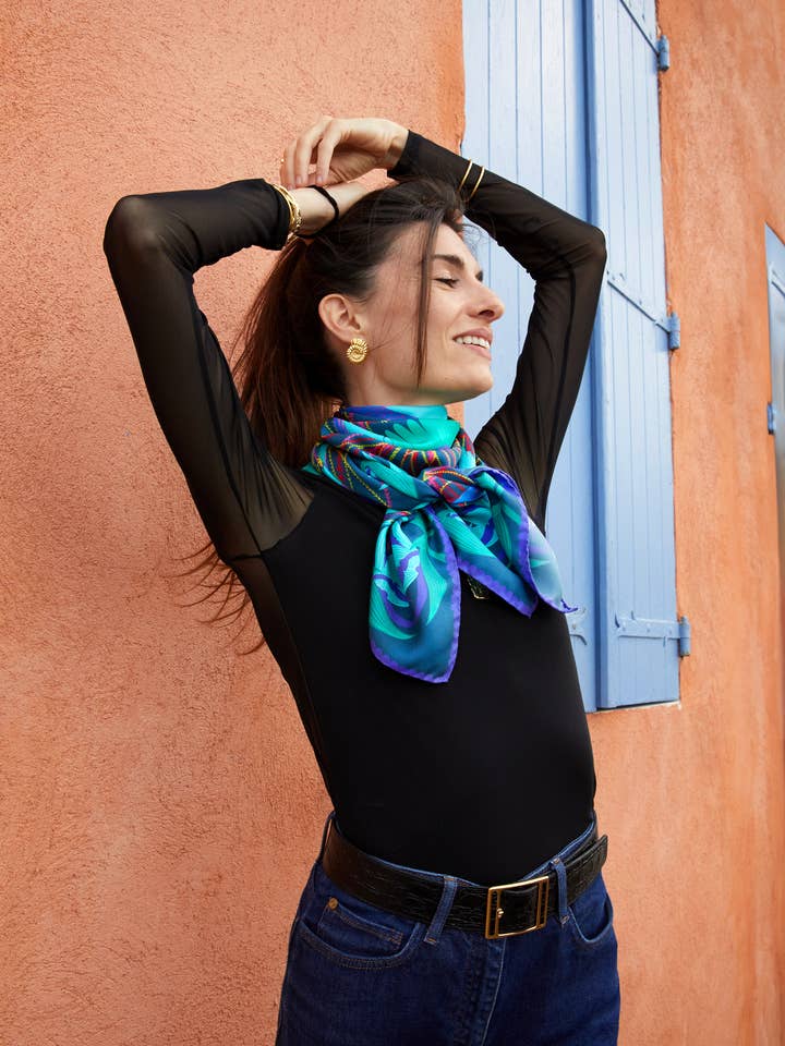 The Birds of Paradise Violet - 90 Silk Square Scarf for wholesale by Creature Marseille