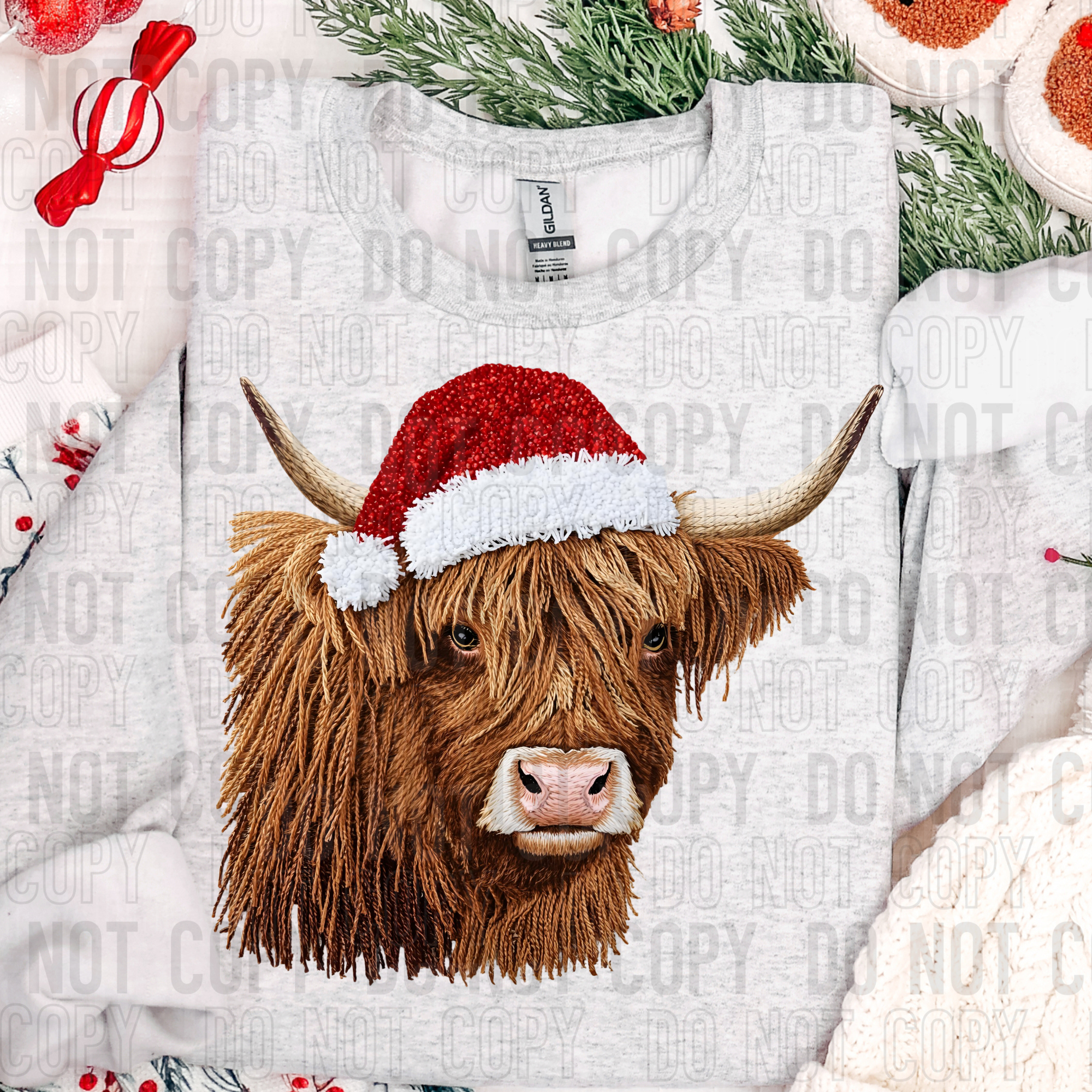 Flawless Transfers - Wholesale Sublimation Transfer - Christmas Highland Cow Faux Yarn #2587 DTF Transfer0