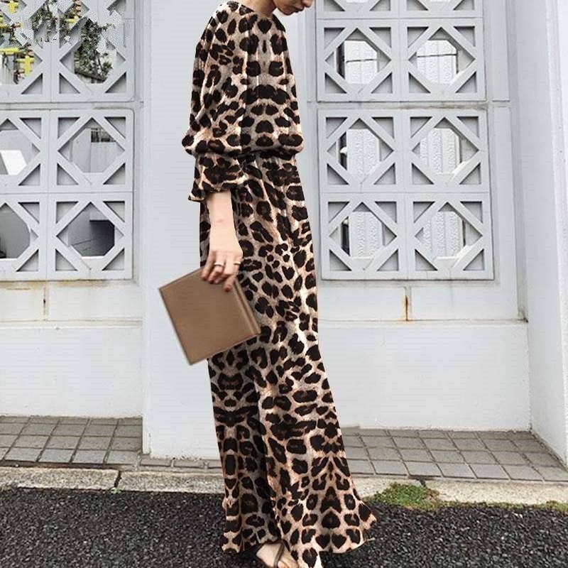 Plush Looks – wholesale Dress – Women's – Leopard Print Long Sleeve Maxi Dress4