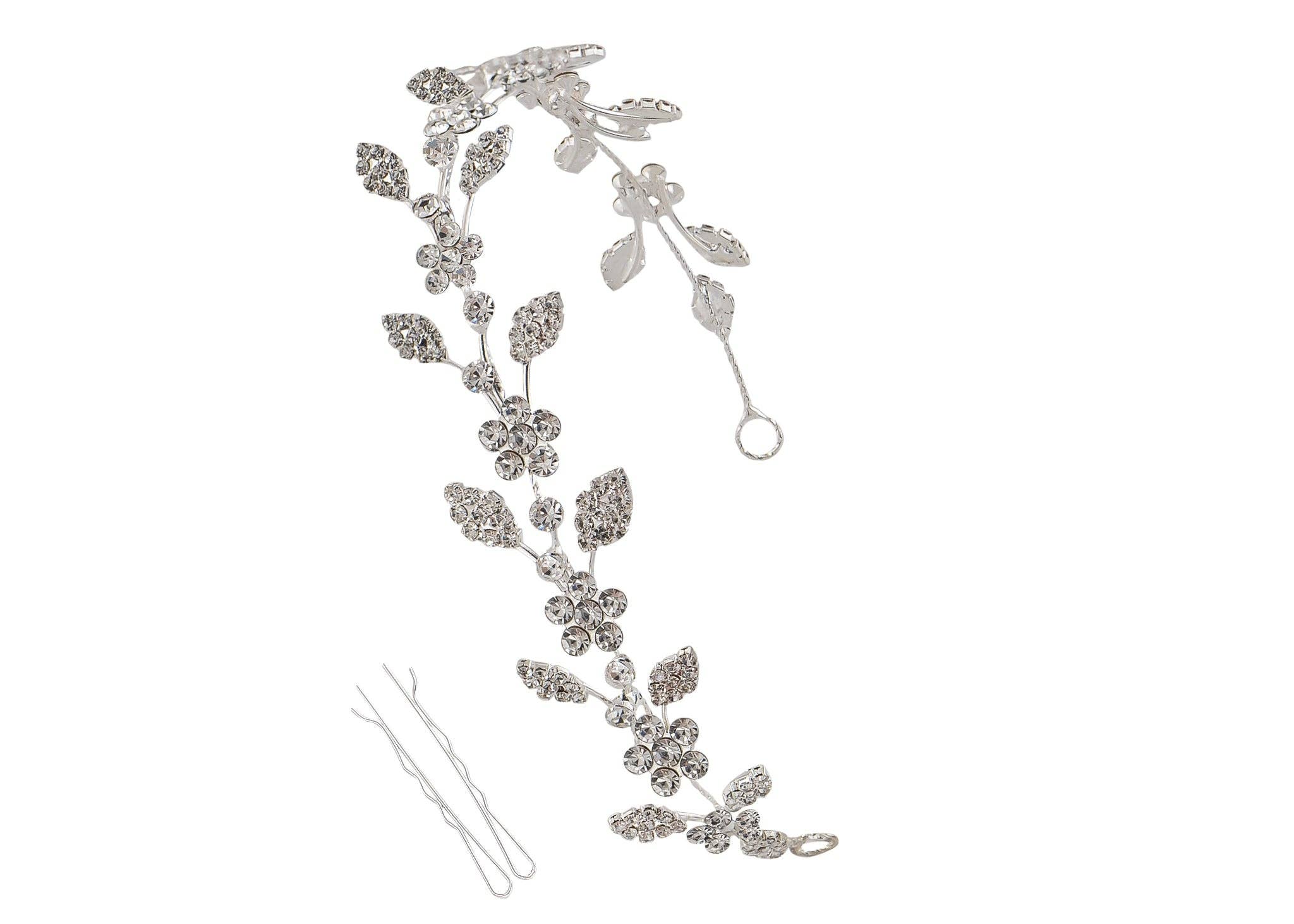 Silver Silvery Bridal Wedding Flower Leaf Twigs Zircon Hair Vine for wholesale on Faire