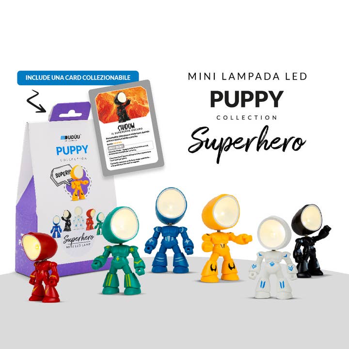 Dudùu Puppy Superhero - Mini Lampada LED - Gadget Regalo per la vendita all'ingrosso da parte di VIBES SRLS