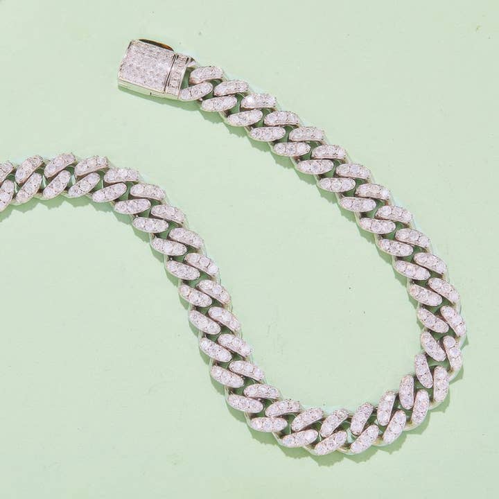 Sparkile - Wholesale Link & Chain Bracelet - 925 Silver Moissanite Cuban Link Bracelet | 6mm Wide Iced Out Moissanite Chain | 18-23cm
