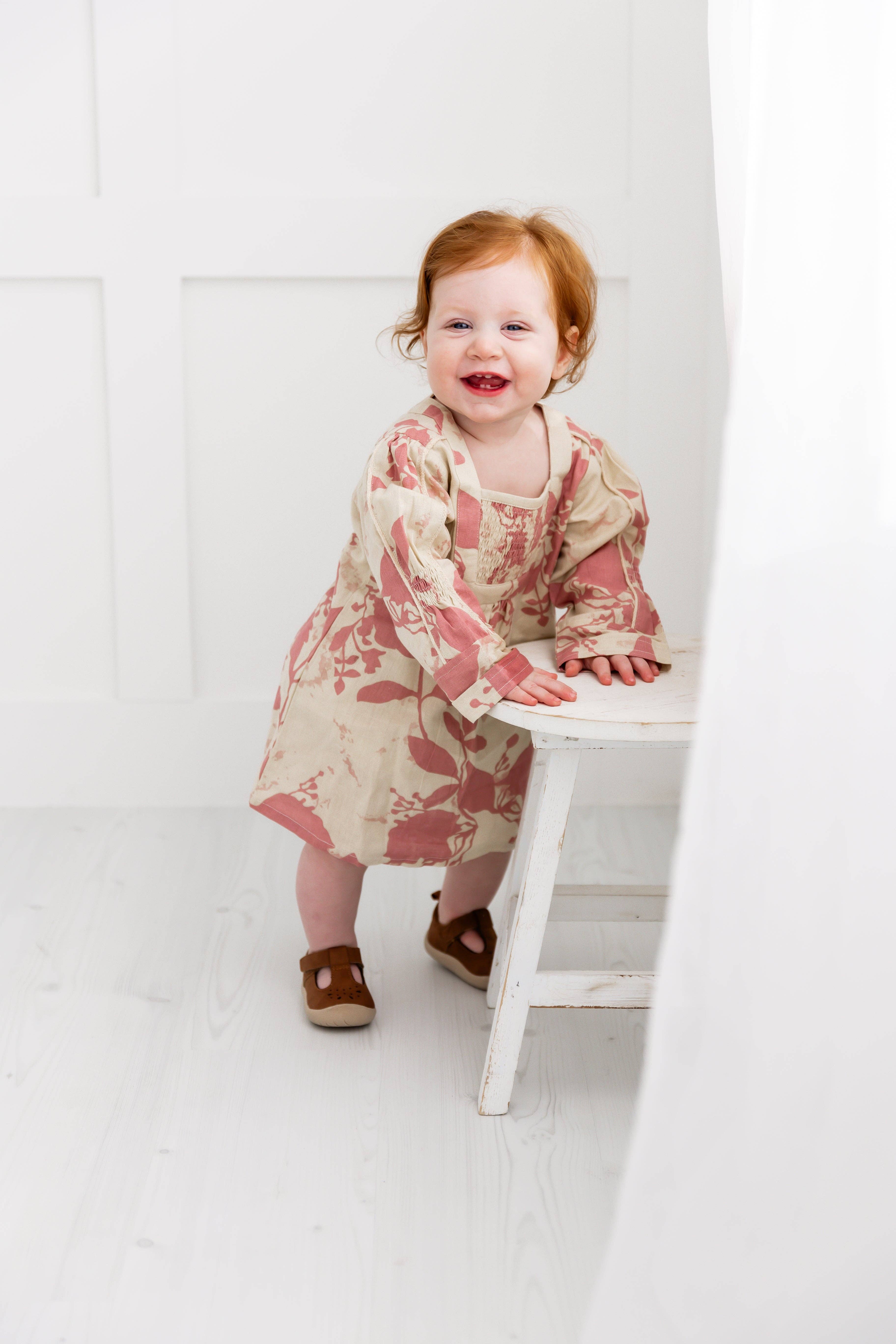 Yo Baby – Vestido - Crianças por atacado – Vestido Comprido com Estampado Floral Rosa Escuro e Mangas Compridas Franzidas7